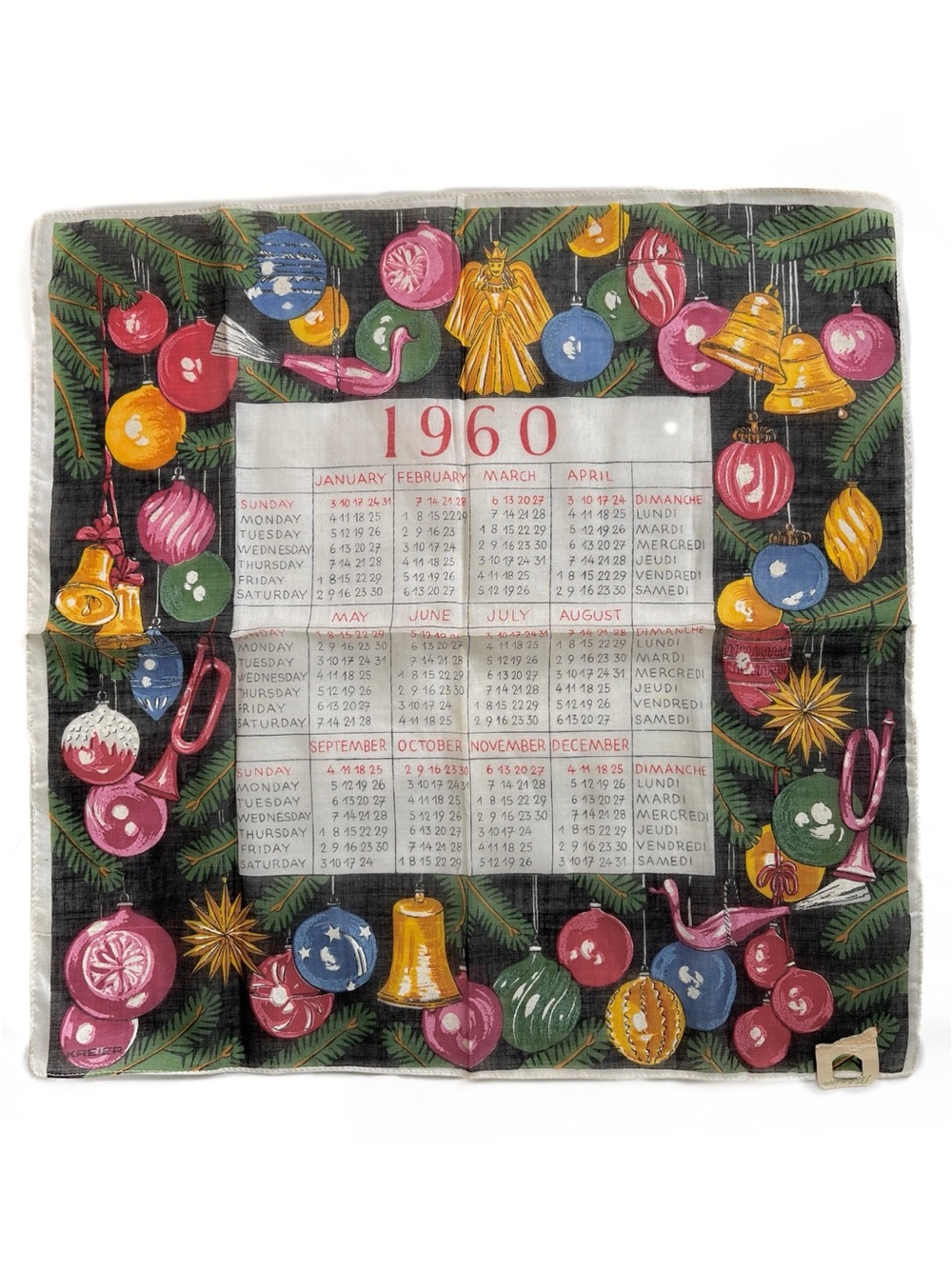 Vintage Hanky 1960 Birthday Baby Boomer Christmas Theme KREIER Handkerchief